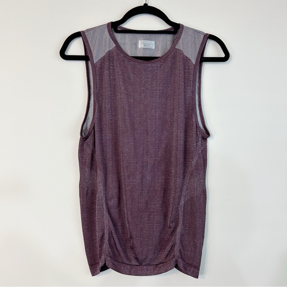 ATHLETA Crush Metallic Tank Lightweight Mesh Sheer Purple Silver Size Small